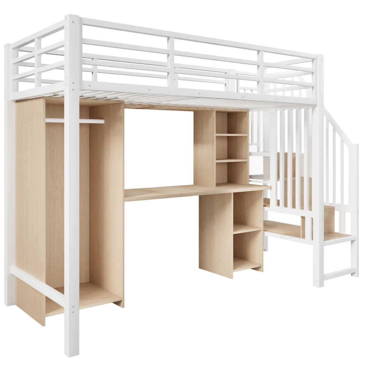 HOCHBETT 90/200 cm weiß aus Metall/MDF mit Schreibtisch und Stauraum - Weiß, Metall (90/200cm) - OKWISH