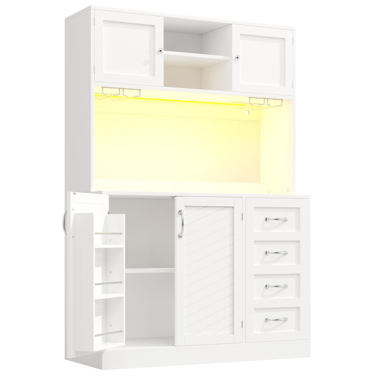 BUFFETSCHRANK 120/40/188 cm weiß aus MDF mit LED-Beleuchtung - Weiß, Holzwerkstoff (120/188/40cm) - OKWISH