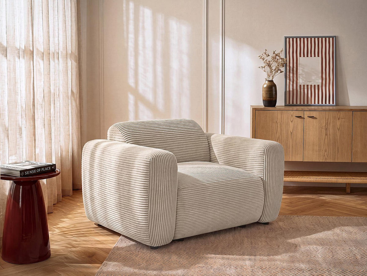SESSEL mit gerader Rückenlehne - 1 Person - stoff - beige Pogni - Beige, Textil (130/67/97cm) - Vente-Unique