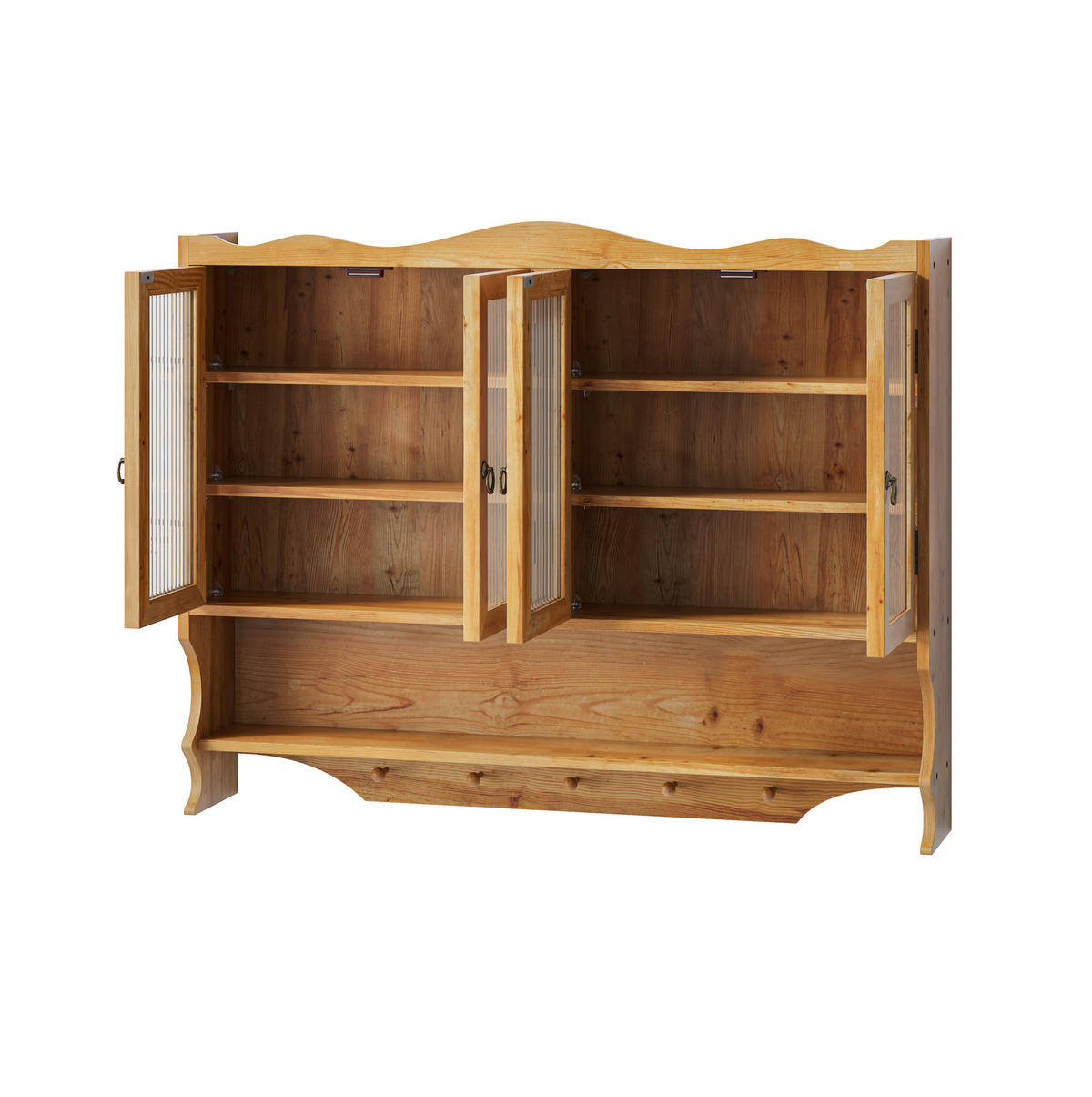 KÜCHENOBERSCHRANK 100/20/80 cm in Natur mit 4 Türen, Glasfront und Hakenleiste - Naturfarben, Holz (100/80/20cm) - BEAOK