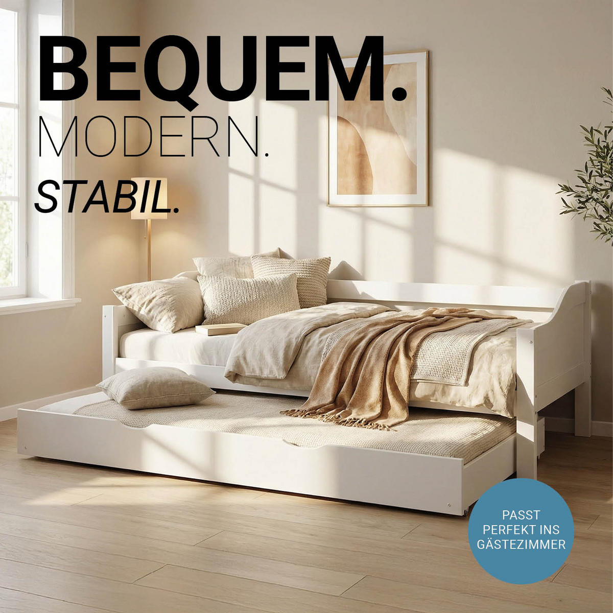 AUSZIEHBETT 90/200 cm Weiß - Weiß, Holz (90/200cm) - Homestyle4u