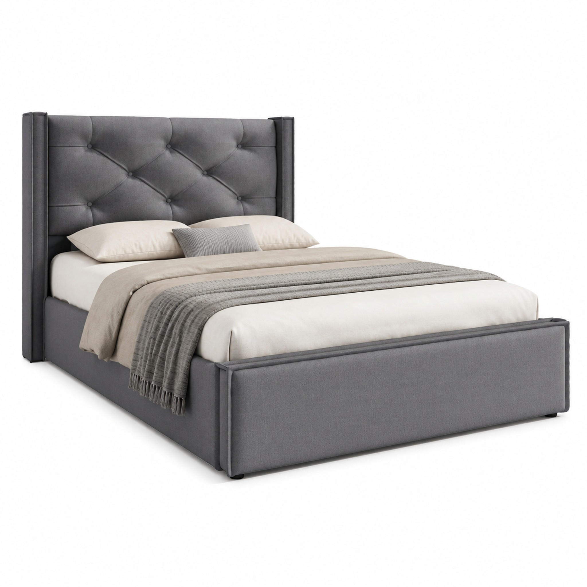 BETT mit Bettkasten 90x200 cm Baumwolle Grau inkl. Matratze - Grau, Metall (90/200cm) - Meubliv