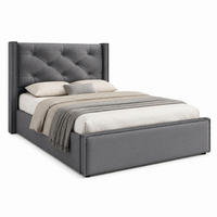 BETT mit Bettkasten 90x200 cm Baumwolle Grau inkl. Matratze - Grau, Metall (90/200cm) - Meubliv