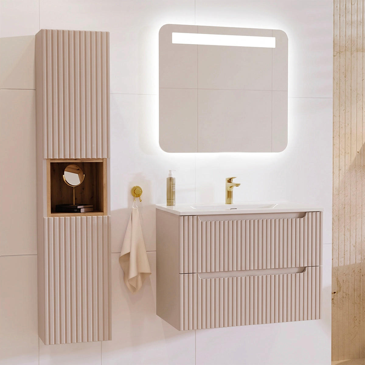 BADMÖBEL 80cm Riva 2er-Set Kaschmir - Beige, Holzwerkstoff (80/57/40cm) - Petits-meubles