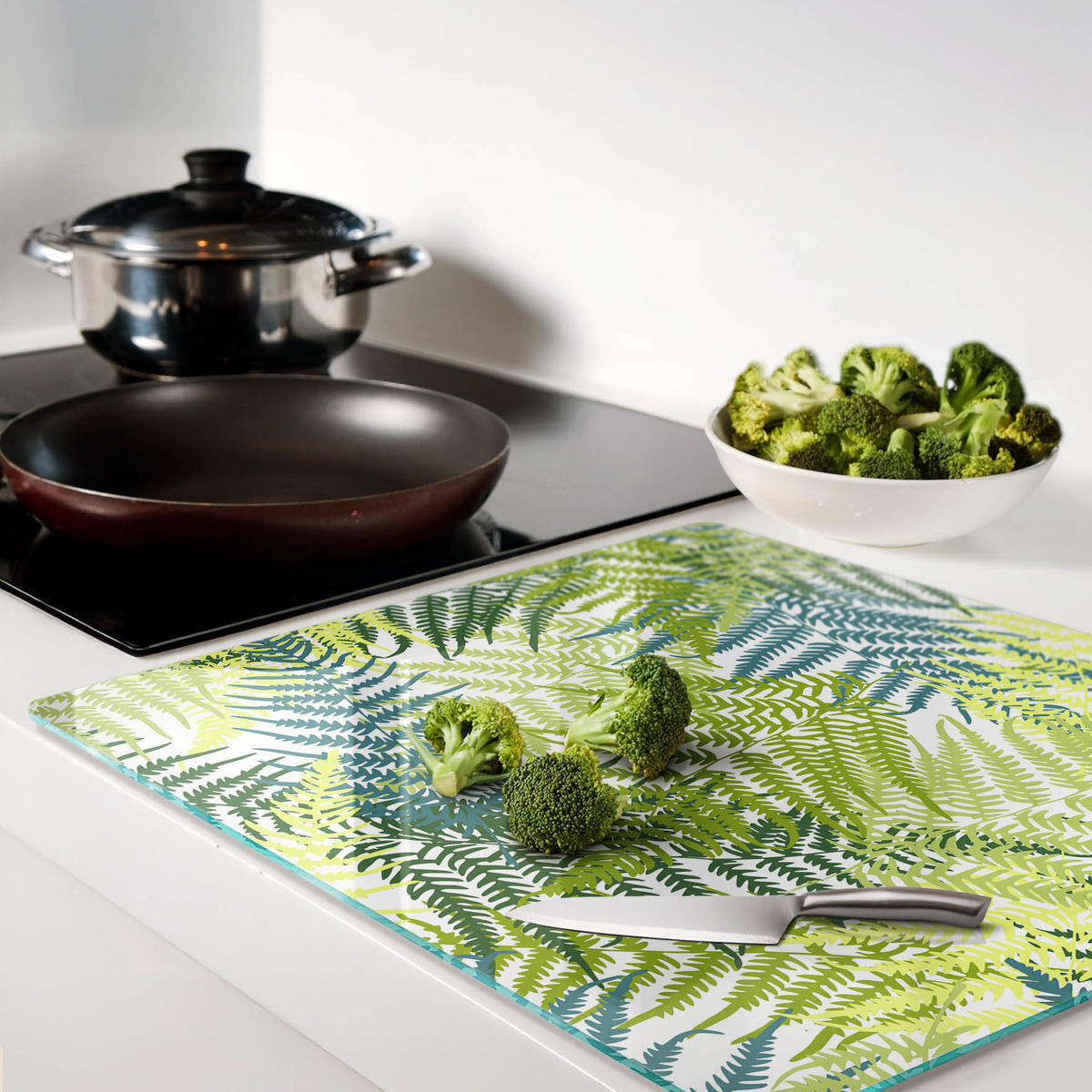 GLASPLATTE 60x52 cm Farnmuster - Grün, Glas (60/0.4/52cm) - TULUP