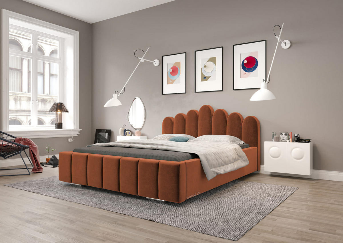 POLSTERBETT Bett 03 - 140x200 - Rust - Orange, Holz/Textil (140/200cm) - Möblo