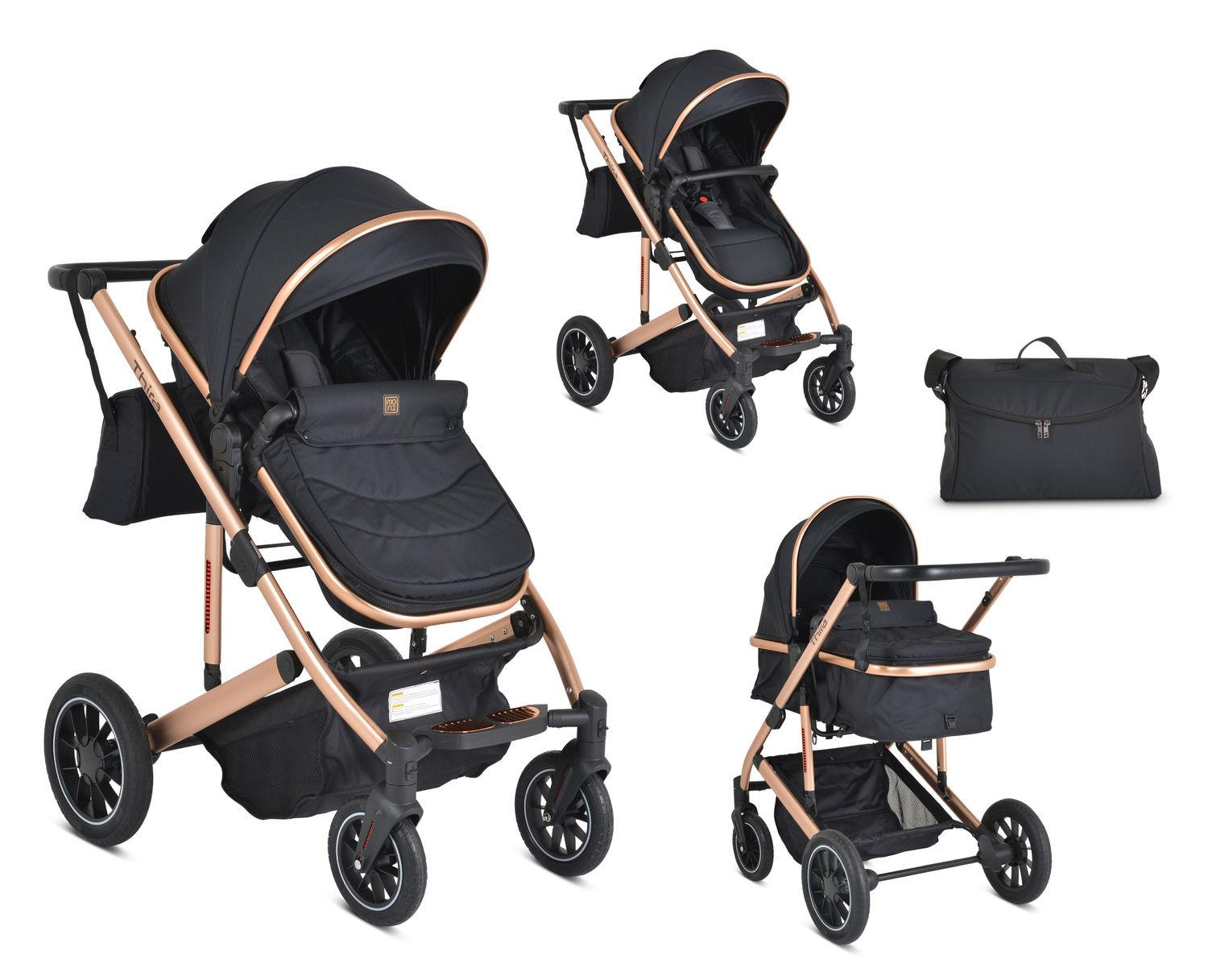 KINDERWAGEN 2 in 1 Thira schwarz Babywanne, umbaubar, Sportsitz, Fußabdeckung - Schwarz, Metall (96/61/107cm) - Moni