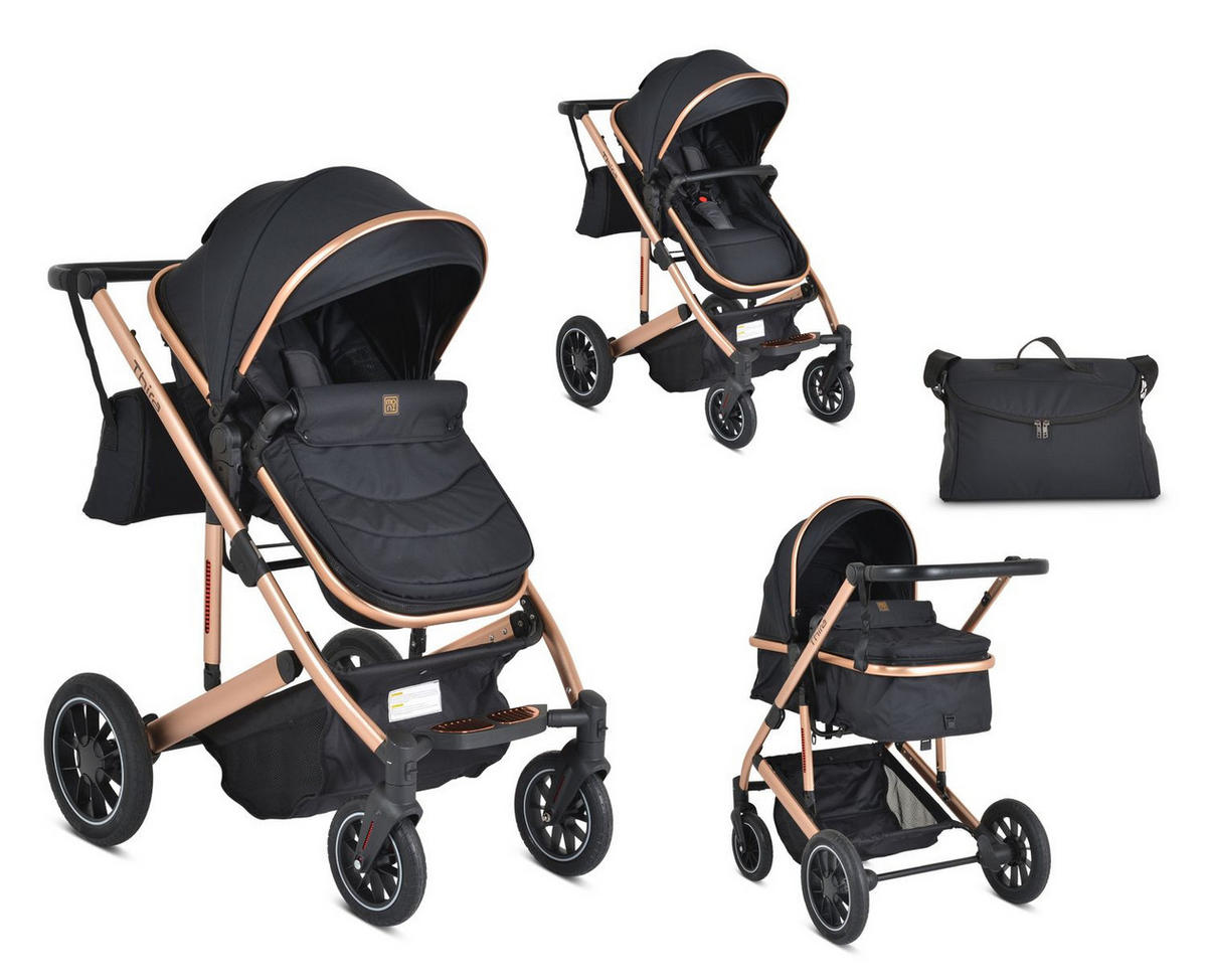 KINDERWAGEN 2 in 1 Thira schwarz Babywanne, umbaubar, Sportsitz, Fußabdeckung - Schwarz, Metall (96/61/107cm) - Moni