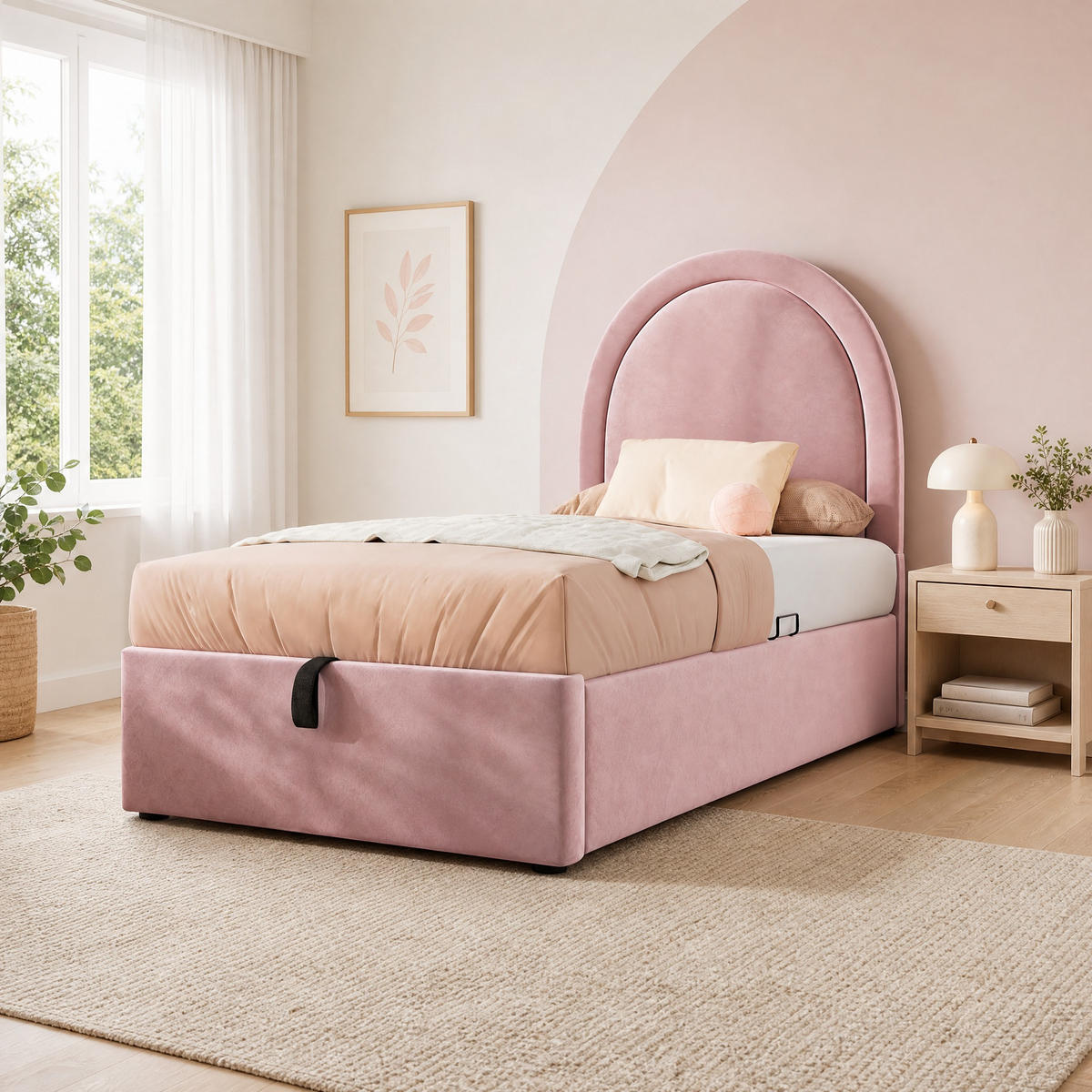 POLSTERBETT 90/200 mit Bettkasten und Matratze in Rosa - Rosa, Holzwerkstoff/Textil (90/200cm) - EVRYAE