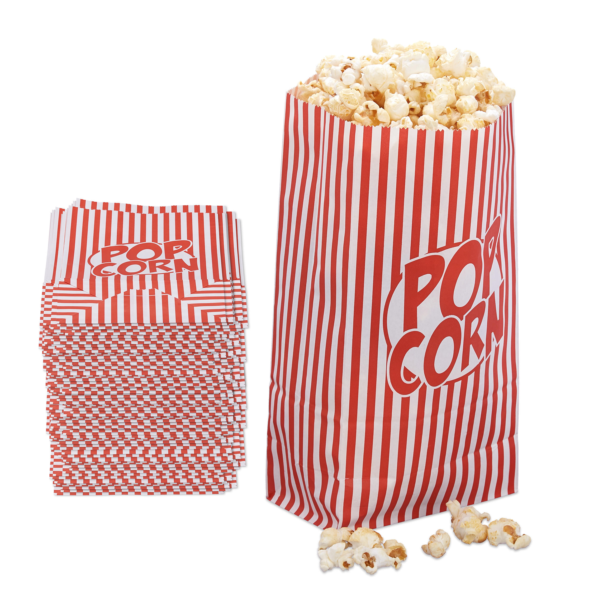 Relaxdays SÁČKY Červeno-Bílé na popcorn papír 144-ks-Set