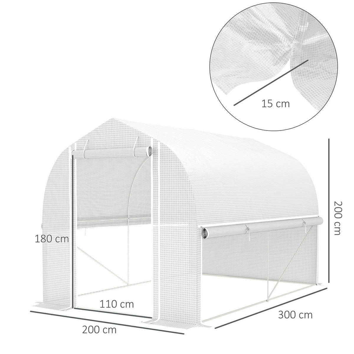 GEWÄCHSHAUS 300/200/200 cm Weiß aus Kunststoff mit Rolltür - Weiß, Kunststoff (200/200/300cm) - OKMYHOME