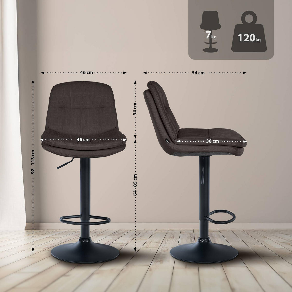 BARHOCKER Stoff dunkelgrau - Dunkelgrau/Schwarz, Textil (46/92/54cm) - CLP