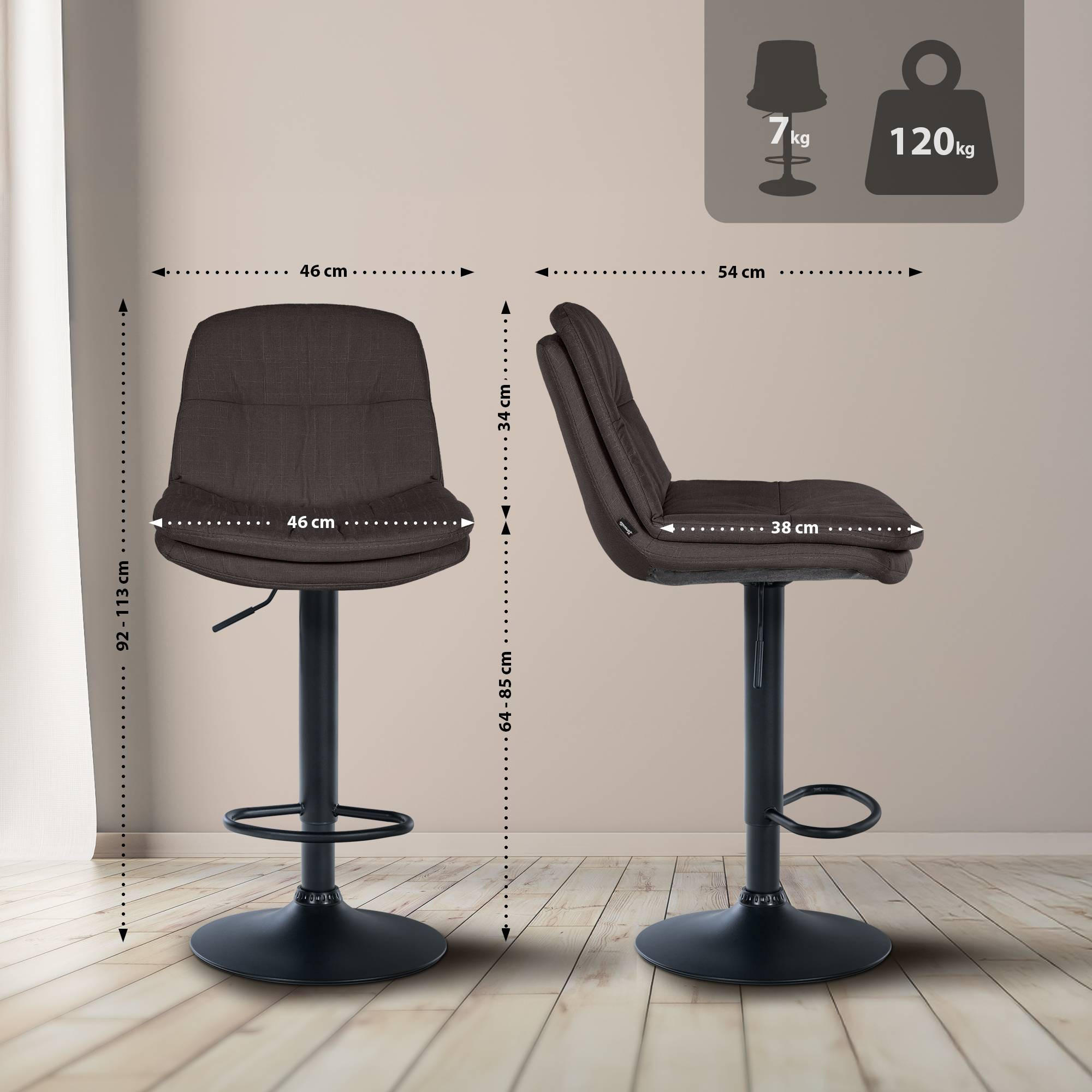 Thumbnail - CLP Barhocker, Dunkelgrau, Textil, 46x92x54 cm, Esszimmer, Barmöbel, Barhocker