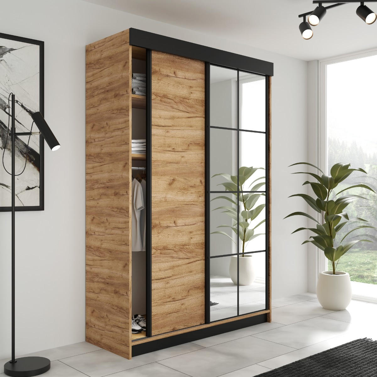 SCHIEBETÜRENSCHRANK LAMARO Eiche - 138x205x59- Eiche Craft Gold - Honigeiche, Holzwerkstoff (138/205/59cm) - Kier Furniture