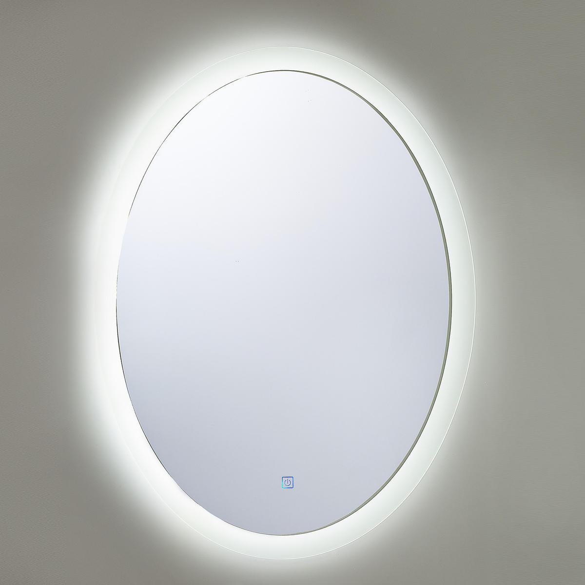 BADSPIEGEL mit LED-Beleuchtung oval 60/80 cm Viriat - Silberfarben, Glas (60/80/3cm) - Beliani