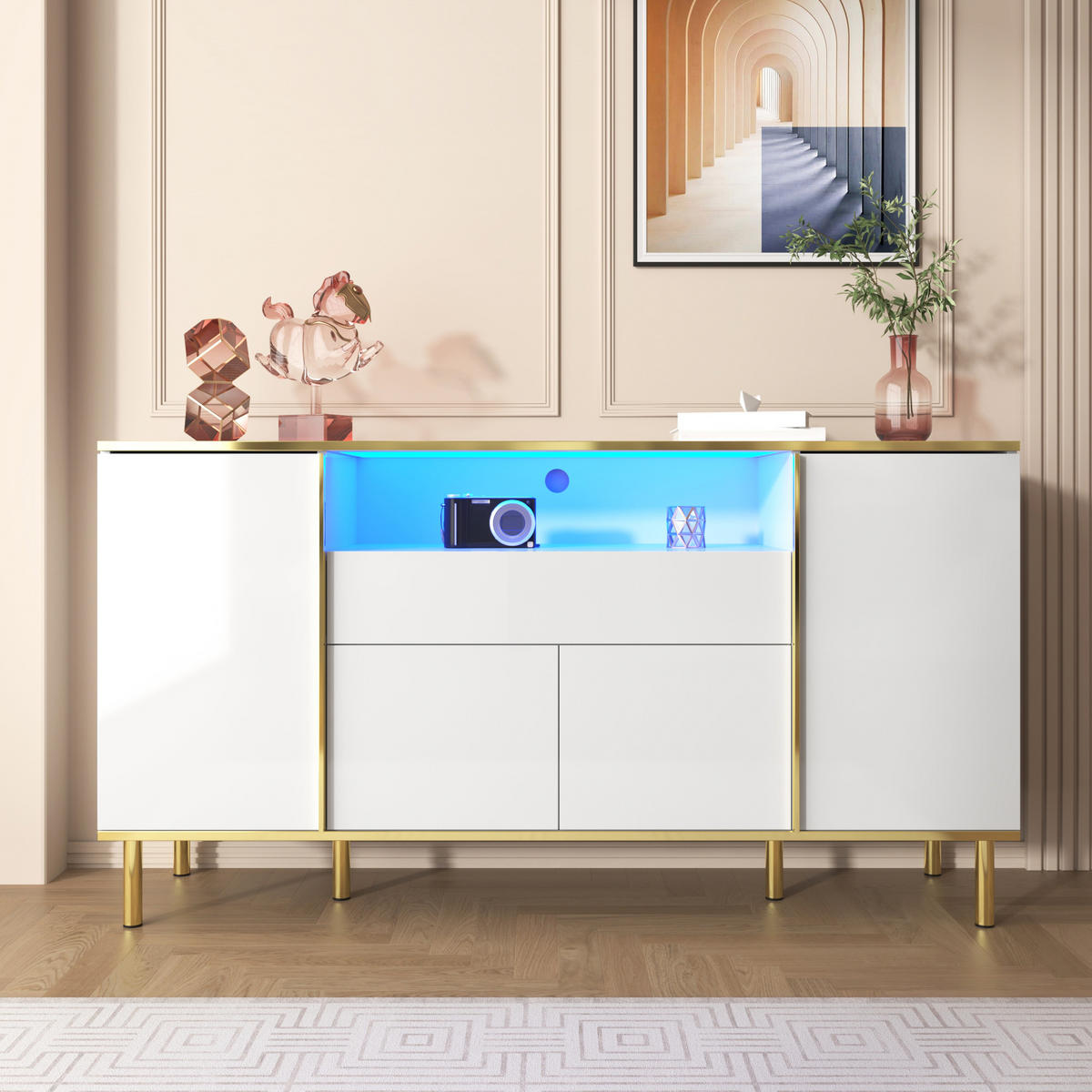 SIDEBOARD 150x40x80cm Weiß Hochglanz Mit 1 Schublade - Weiß, Holzwerkstoff (40/80/150cm) - FLIEKS
