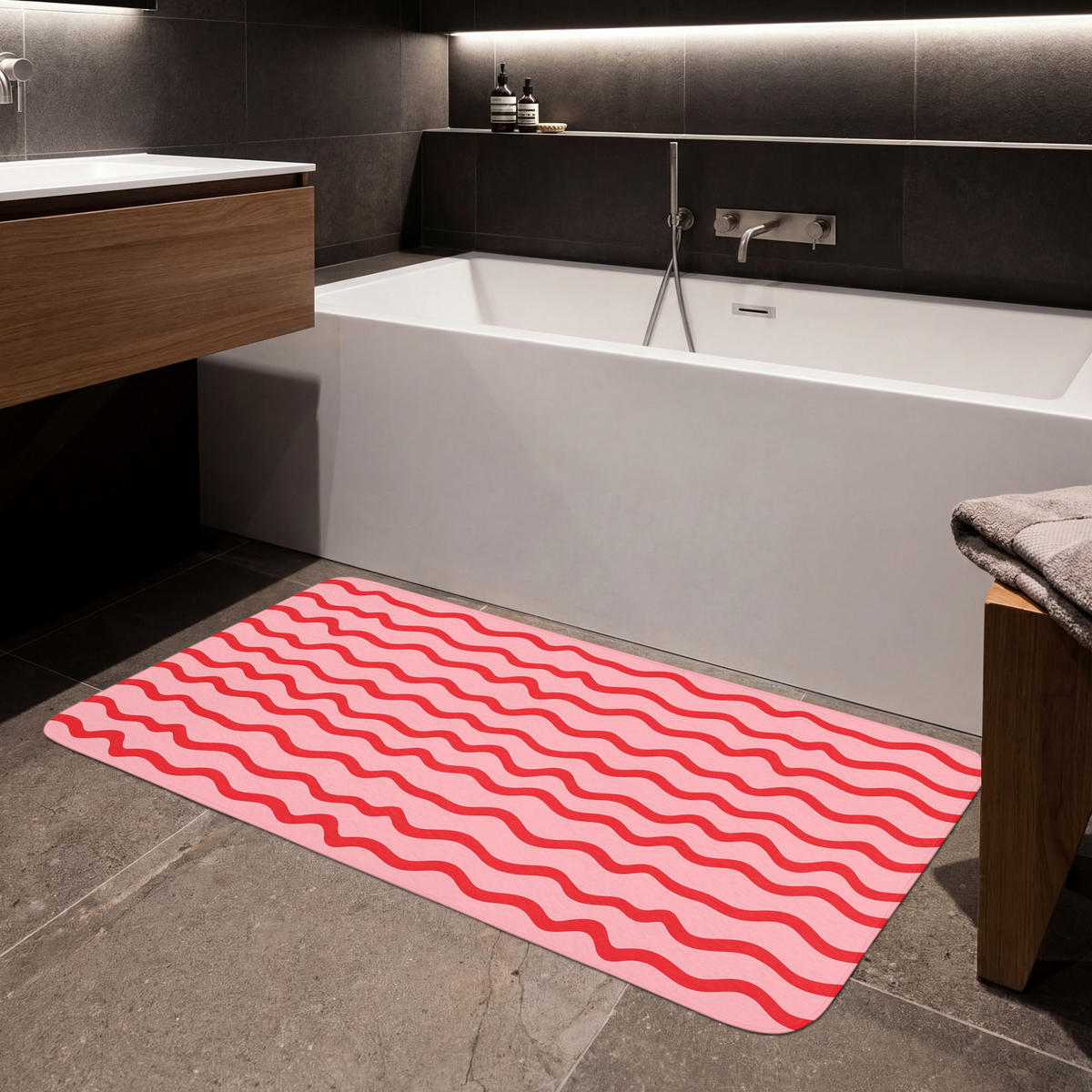 KÚPEĽŇOVÁ PREDLOŽKA Hravé - vzor - červená 120x60 cm - ružová, textil/plast (120/60cm) - OnlyWow