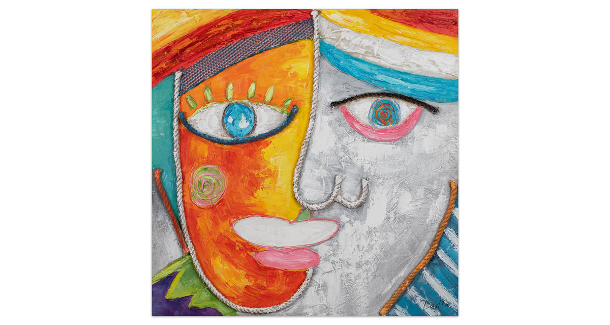 RUČNE MAĽOVANÝ AKRYLOVÝ OBRAZ 80/80 cm, viacfarebný, figurálny motív - viacfarebná, drevo/textil (80/80cm) - KUNSTLOFT
