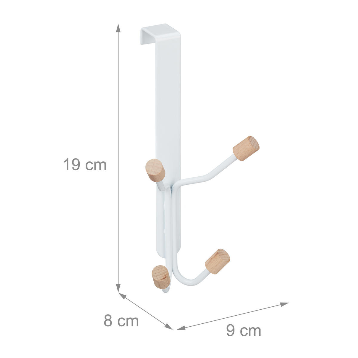 VĚŠÁK Bílá přírodní 5ks-sada 4-háčky - bílá, kov/dřevo (9/19/8cm) - Relaxdays