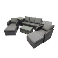 GARTENMÖBELSET mit Couchtisch Polyrattan 7-Sitzer - Dunkelgrau/Grau, Glas/Kunststoff - Fimous