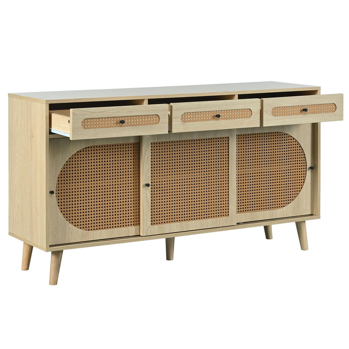 SIDEBOARD, 3 Schubladen, Schiebetüren, Holz, 140cm - Eichefarben, Holzwerkstoff (40/78/140cm) - FLIEKS