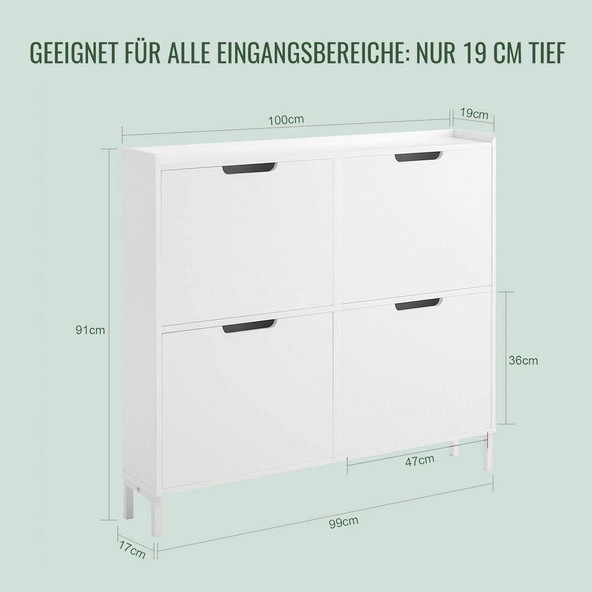 SCHUHSCHRANK Weiß - Weiß, Holzwerkstoff/Metall (100/91/19cm) - SoBuy