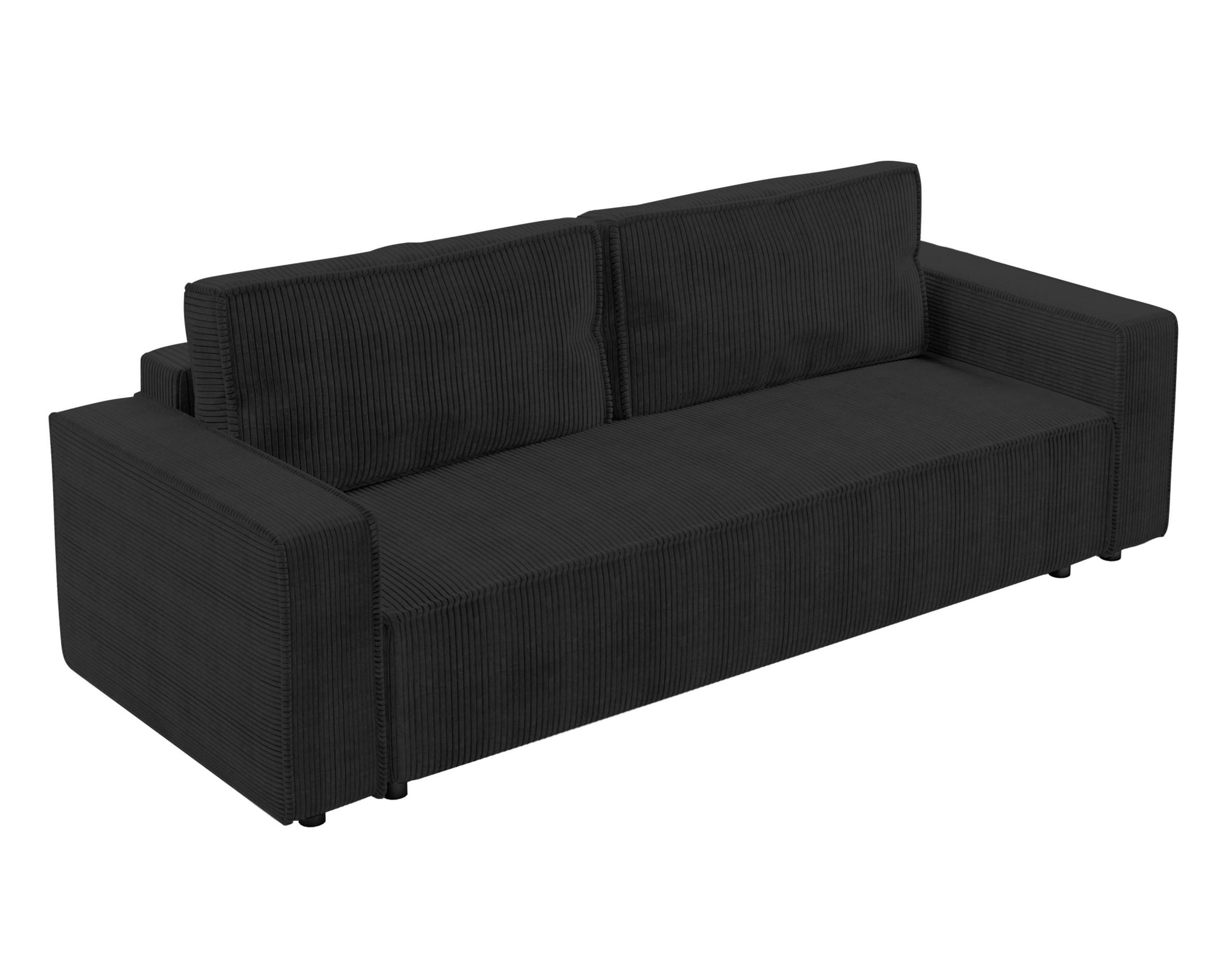 BIGSOFA Aydin Sofa Dunkelgrau 238/94/85 cm Cord mit Schlaffunktion Bettkasten - Dunkelgrau/Schwarz, Kunststoff/Textil (238/85/94cm) - AX Living