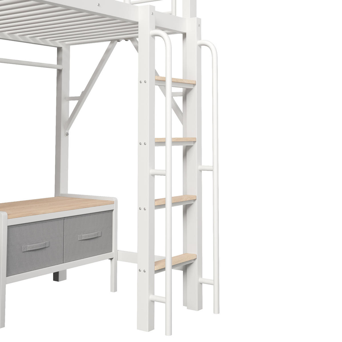 HOCHBETT 90/200 cm mit Eisenrahmen Weiß, Schreibtisch, Lochwand und LED-Licht - Weiß, Metall