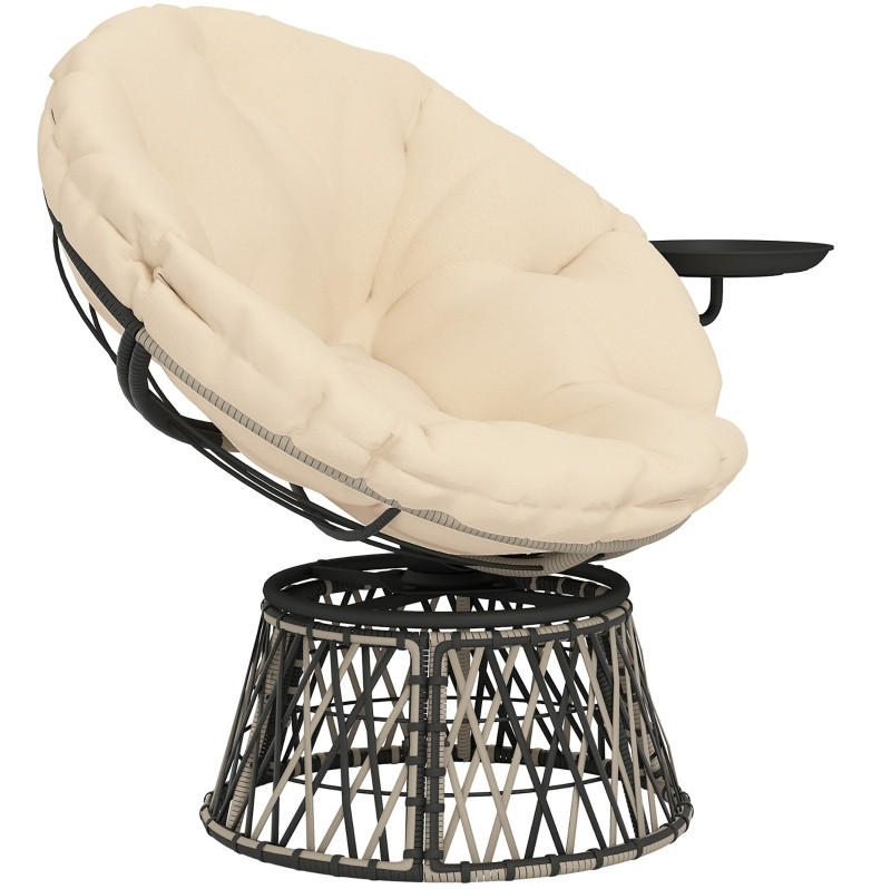 RATTANSESSEL 118/76/88 cm mit 360°-Drehfunktion und Seitentablett, Beige - Beige, Metall (118/88/76cm) - Redom