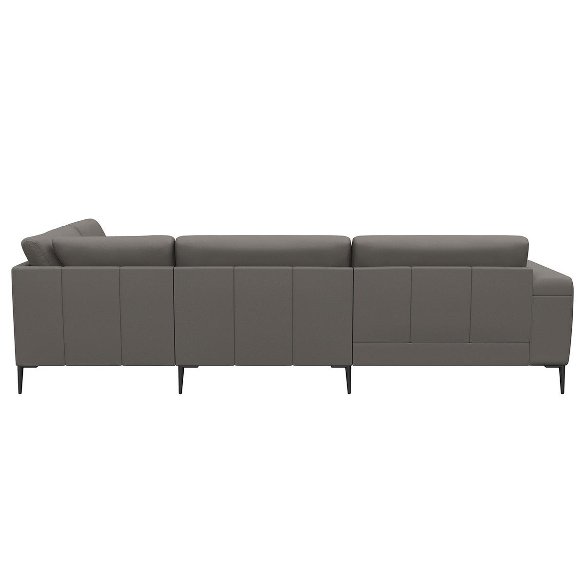 ECKSOFA mit Ottomane - Schwarz/Grau, Leder/Metall (290/203cm) - home24