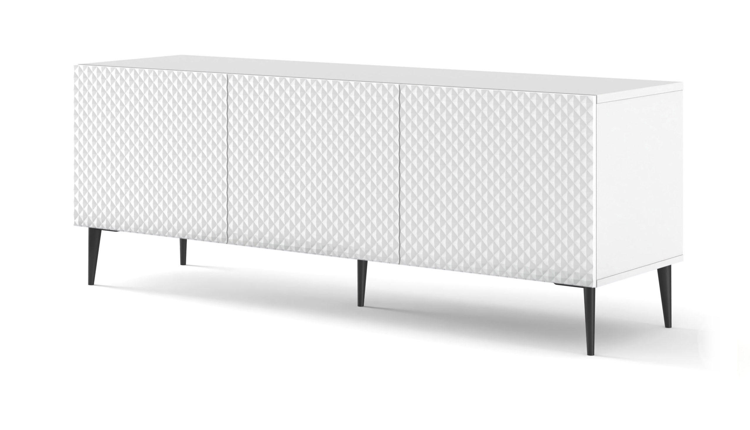 TV LOWBOARD Weiß, Weiß Hochglanz, Schwarz 150/56/42 - Weiß Hochglanz/Schwarz, Holzwerkstoff (150/56/42cm) - RAUMHIRSCH FURNITURE