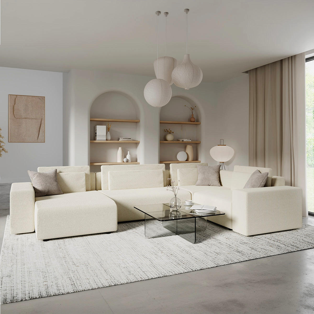 PANORAMASOFA Lorenzo 5 Sitzplätze Weiß - Weiß, Holz (378/85/236cm) - Petits-meubles