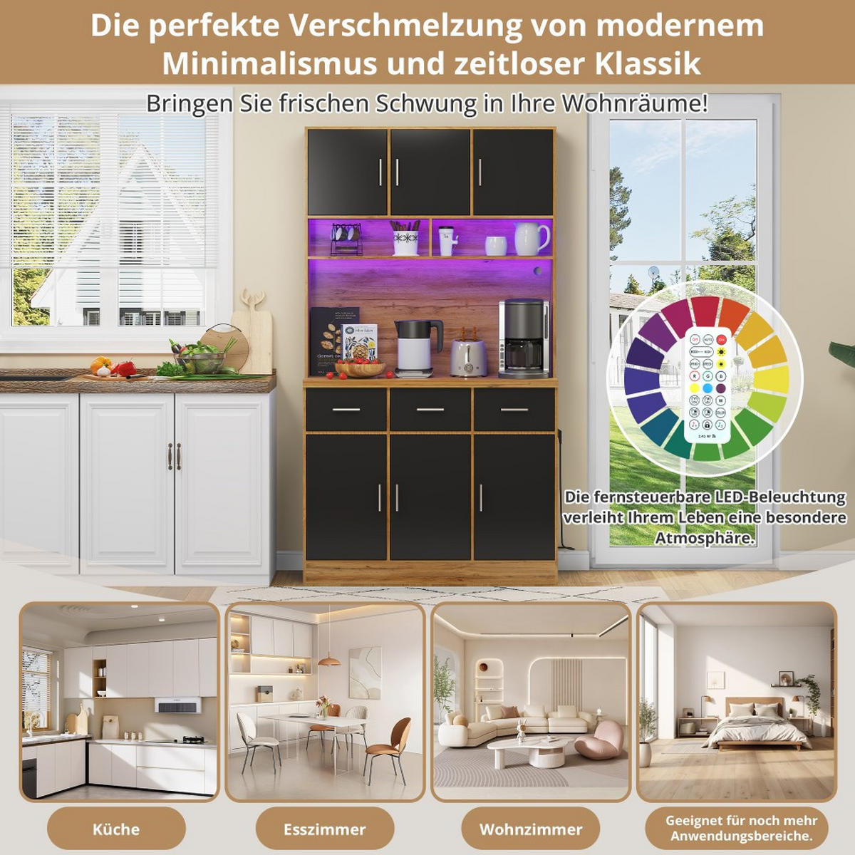 BUFFET 100x40x180cm in Naturfarbene Schrank - Schwarz, Holz (40/180/100cm) - KOMHTOM