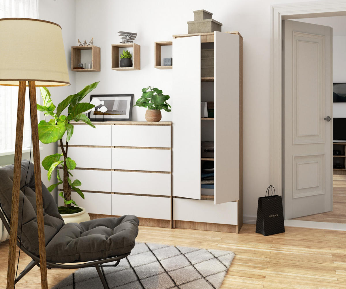 MEHRZWECKSCHRANK Sonoma Eiche, Weiß 60x180x35 cm - Weiß/Sonoma Eiche, Holzwerkstoff (60/180/35cm) - Akord