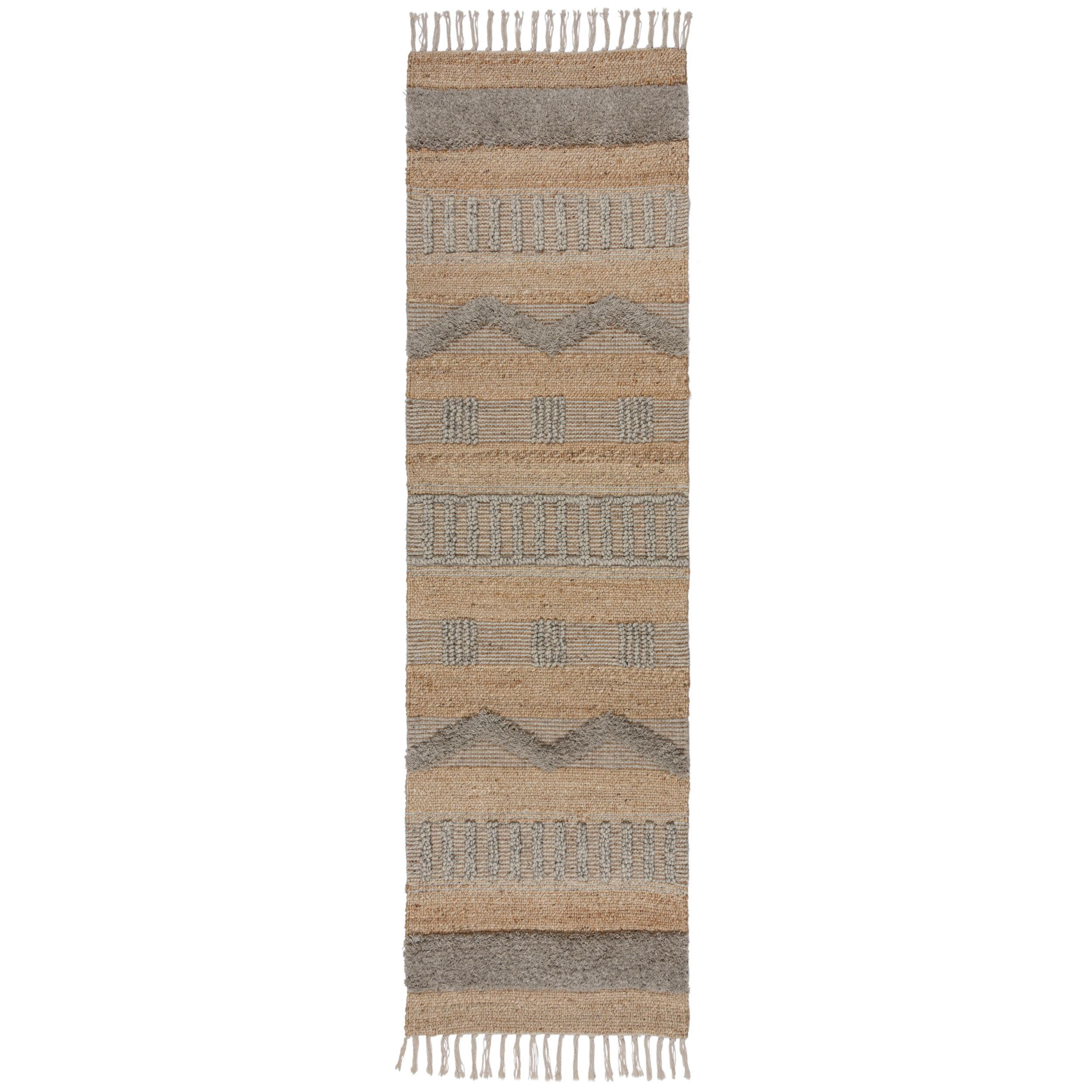 NATURTEPPICH handgewebt Jute-Wolle-Mix skandinavisch WHARFE, Braun-Grau 60x230 cm - Braun, Textil (60/230cm) - KADIMA DESIGN