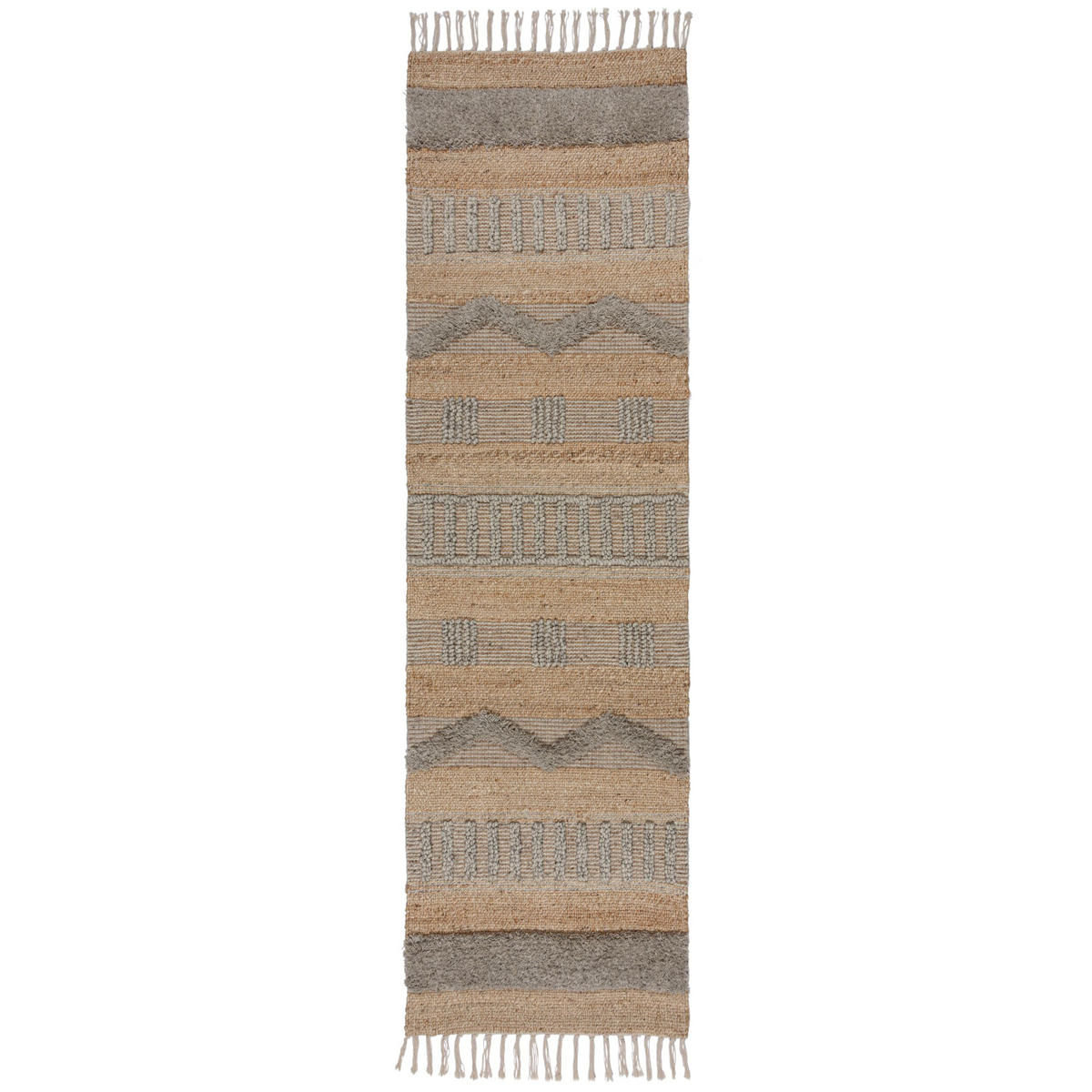 NATURTEPPICH handgewebt Jute-Wolle-Mix skandinavisch WHARFE, Braun-Grau 60x230 cm - Braun, Textil (60/230cm) - KADIMA DESIGN
