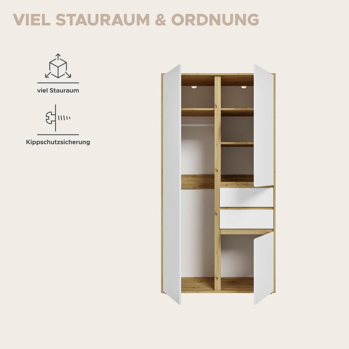 KLEIDERSCHRANK 2-türig FALUN (B/H/T: ca. 100/194/56 cm) in Artisan Eiche Nachbildung/weiß - Eiche Artisan, Holzwerkstoff (100/194/56cm)