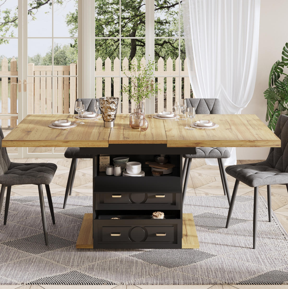 AUSZIEHTISCH 110/80/75 cm Natural Wood aus MDF mit Stauraum und Schubladen - Naturfarben, Holzwerkstoff (110/80/75cm) - OKWISH