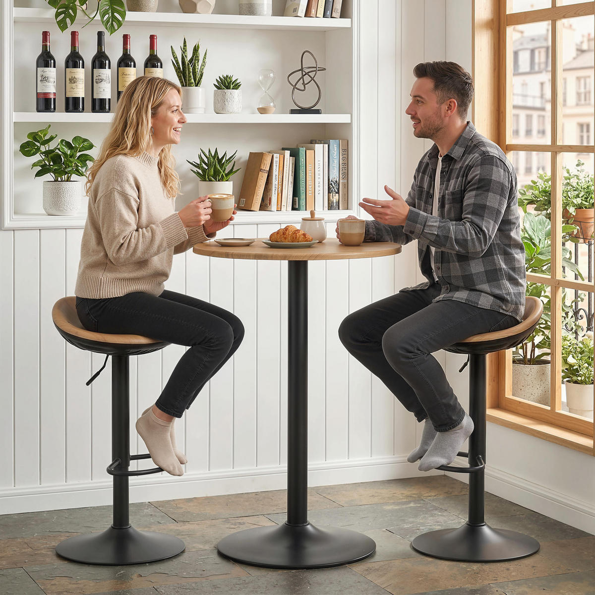 BARHOCKER 2er-Set DE-14811 höhenverstellbar & schwenkbar Eiche - Eichefarben, Metall (40/84/40cm) - ComfortXL