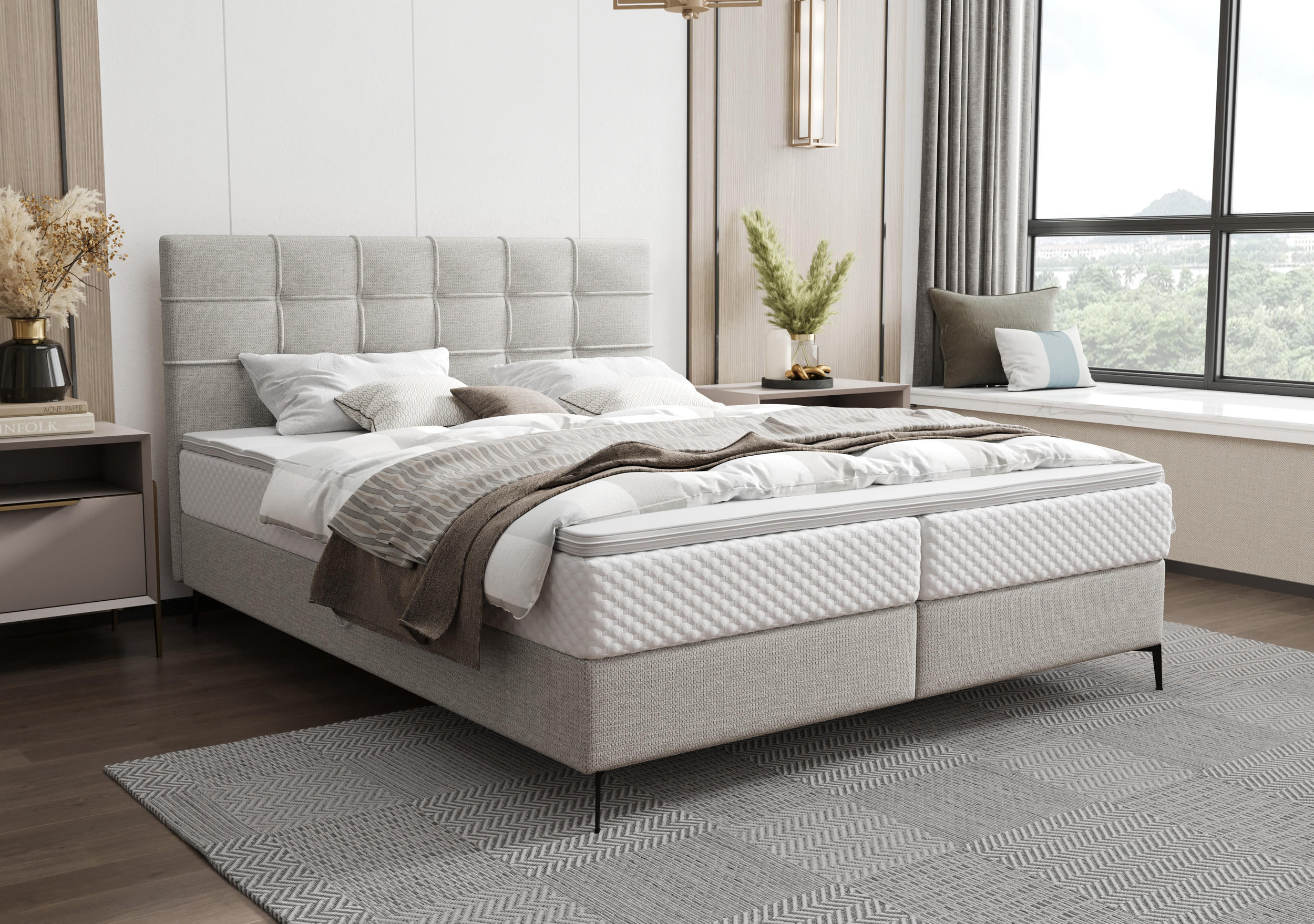 BOXBETT INAO 160x200 mit Matratze H3, Bonell und Topper ARAGON 80 - Hellgrau, Textil (160/200cm) - Bedante