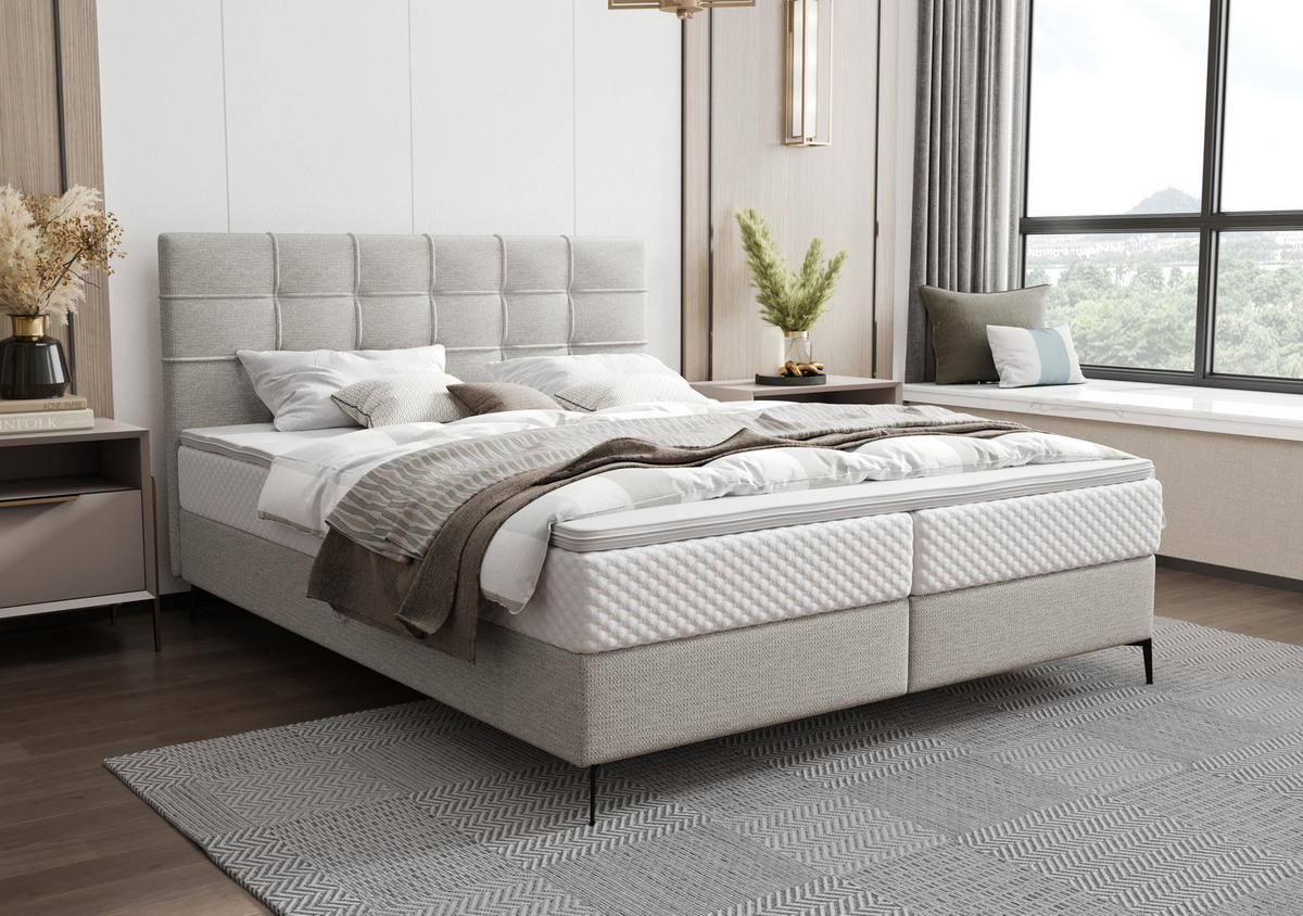 BOXBETT INAO 140x200 mit Matratze H3, Bonell und Topper ARAGON 80 - Hellgrau, Textil (140/200cm) - Bedante