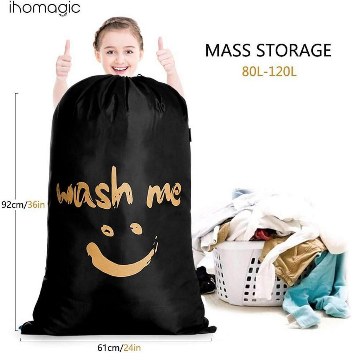 WÄSCHESACK 2-teiliges Set 120L Blau + Schwarz - Multicolor, Kunststoff (66/92/66cm)