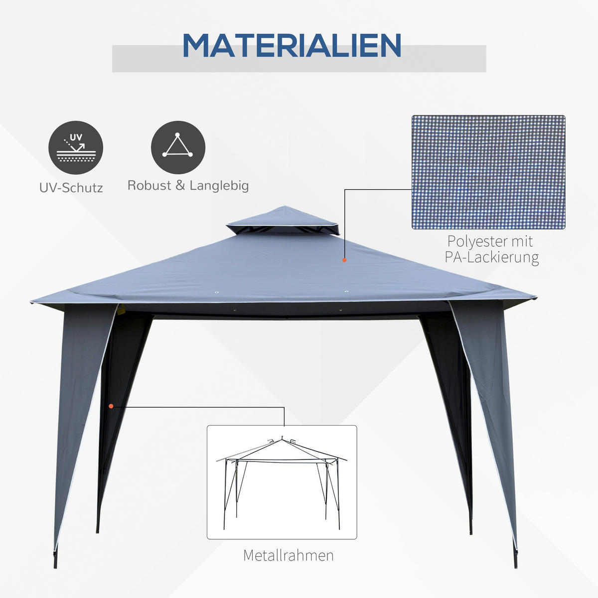 PAVILLON, Grau/Beige, Metall , Polyester - Grau, Metall (345/268/345cm) - Outsunny