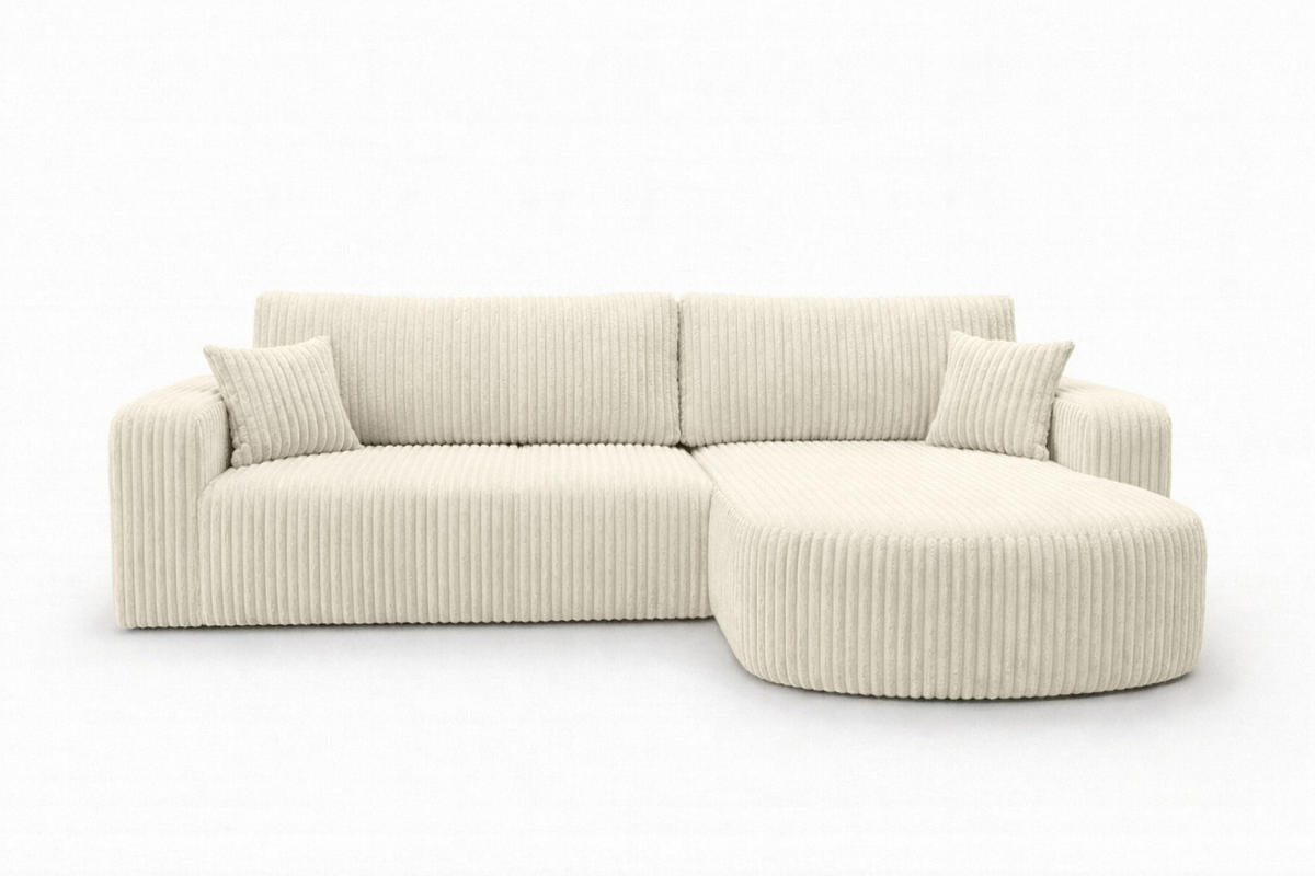 ECKSOFA Mit Schlaffunktion, Cordstoff Tilia, Ecru, Rechts, ROUND ONE XL - Ecru, Holz (271/175cm) - Kaiser Möbel