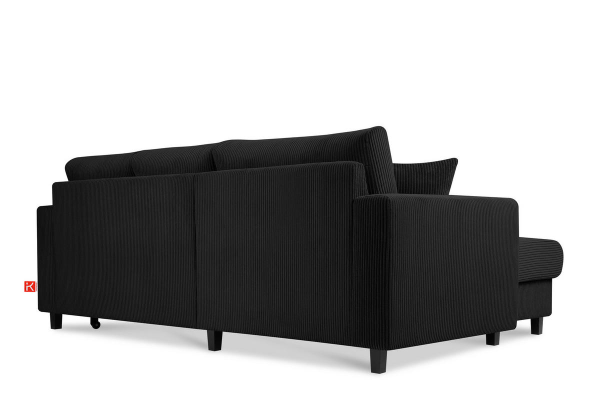 ECKSCHLAFSOFA EGRET Links mit Bettkasten, Cord-Stoff, schwarz - Schwarz, Textil (234/90cm) - KONSIMO®