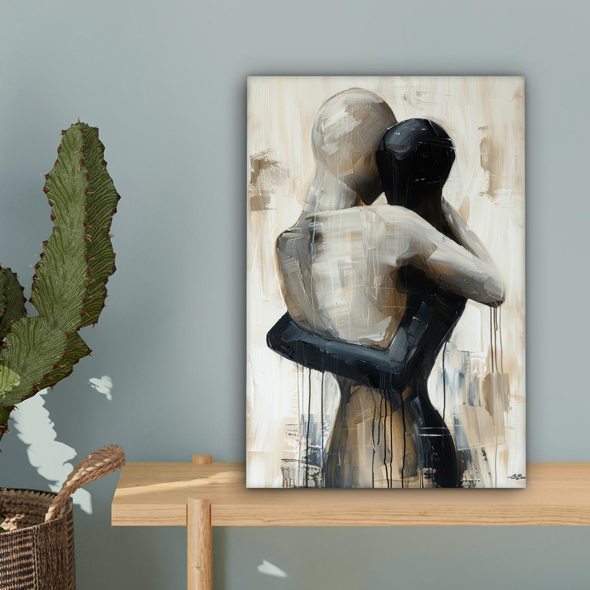 LEINWANDBILD Abstrakt - Liebe - Schwarz und weiß - Modern Deko Wohnzimmer 20x30 cm - Schwarz, Textil (20/30cm) - MuchoWow