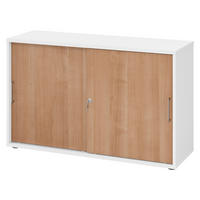 SCHIEBETÜRENSCHRANK - 2 Ordnerhöhen 40/120/74,8 cm in Weiß/Nussbaumfarben Bügelgriff (Metall) - Nussbaumfarben/Weiß, Holzwerkstoff (120/74.8/40cm) - bümö