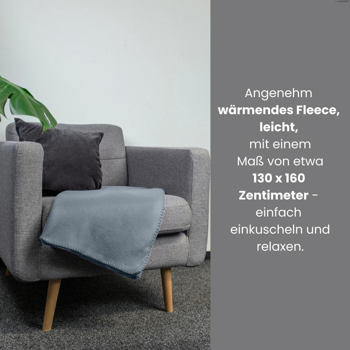 FLEECEDECKE 3er Set grau 130/160 cm Kettelrand Anti-Pilling - Grau, Textil (130/160cm) - wometo