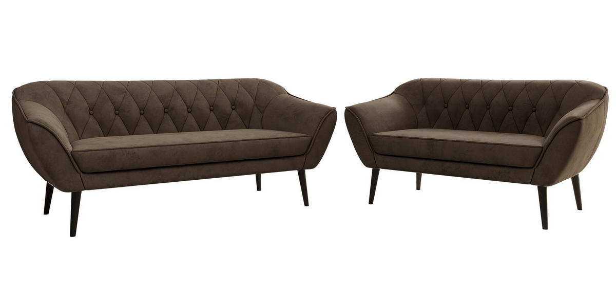 SEDACÍ SOUPRAVA 3+2 PIRS - Hnědá Samet - Černé nohy - tmavě hnědá/černá, kompozitní dřevo/textil (180/75/74cm) - MKS