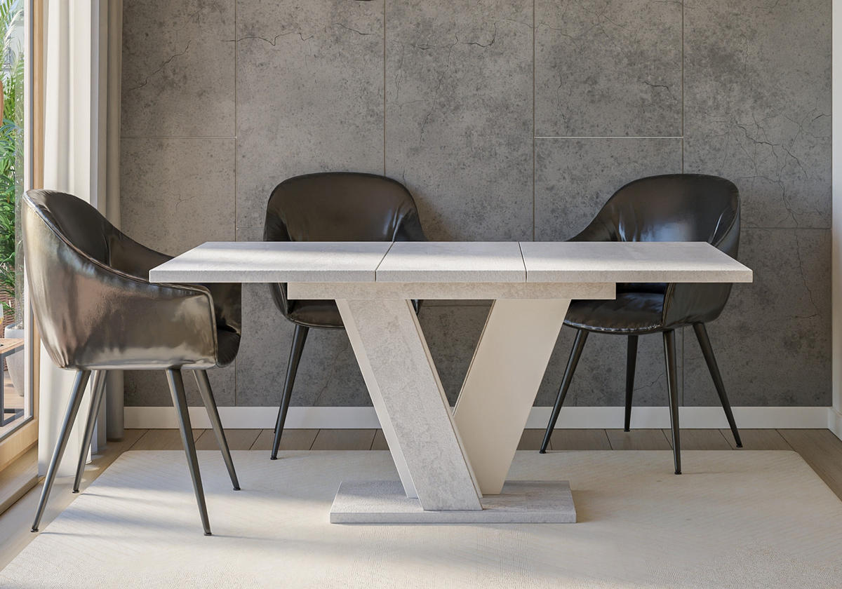ESSTISCH Ausziehbar 120 - 160 cm Betonoptik und Weiß - Weiß/Grau, Holzwerkstoff (120/90/75cm) - PROSPERO